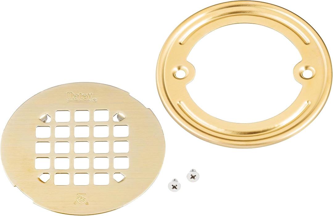 Oatey 42362 Universal 4-1/4 in. Snap-Tite Round Shower Strainer with Tile Ring in Brushed Gold