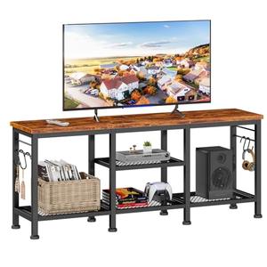 Furologee TV Stand for TVs up to 55 Inch, Entertainment Center with Open Storage Shelves, Media Console Table with Soundbar Shelf for Living Room, Bedroom, Rustic Brown