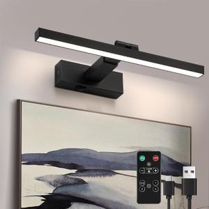 ZitoStory Battery Operated Picture Lights for Wall Dimmable Wireless Art Lights for Paintings LED Wall Light Fixtures Adjustable Wall Sconce with Remote (Black, 16)