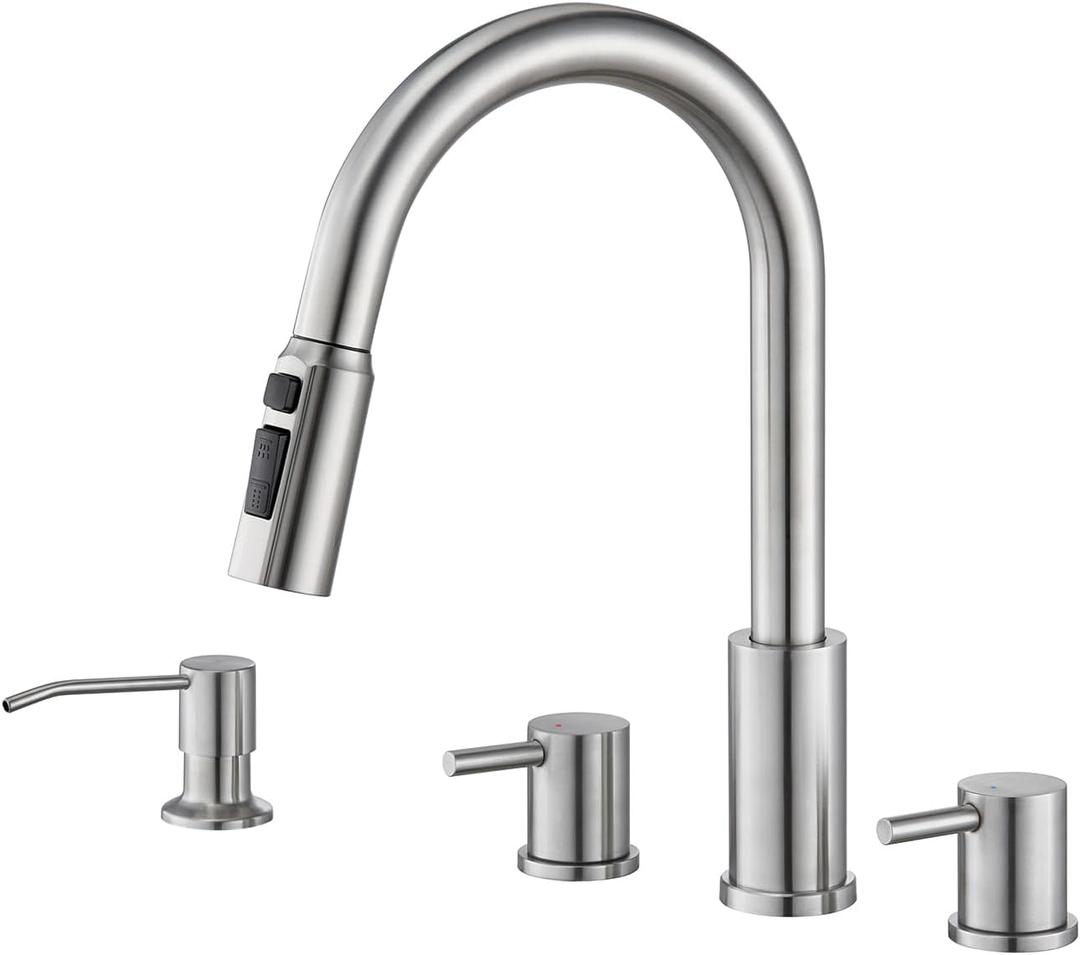 Tohlar Kitchen Faucets, Brushed Nickel Kitchen Faucet Pull Down Sprayer Stainless Steel Sink Faucets with Soap Dispenser Commercial Modern Rv Faucets, Llaves para fregaderos de cocina