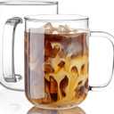 Glass Coffee Mugs, 24 oz Ice coffee cups, Large Clear Tea Cups Set of 2, Glass Mugs with Handles, Glass Cups for Latte, Cappuccino, and Tea