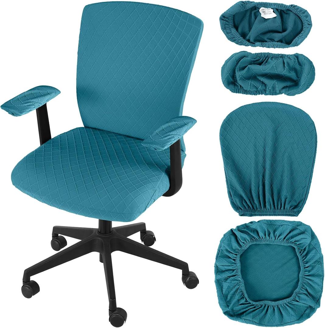 Tallew 4 Pcs Office Chair Covers Set Computer Universal Protective Stretchable Chair Seat Covers Desk Armrest Slipcovers Pads Office Cushion Backrest for Rotating (Lake Blue) 8 cm/ 14.96 inches