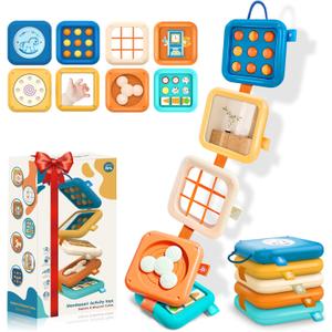 Baby Travel Essential Airplane Toys for Babies 6-12 Months, 7-in-1 Montessori Fine Motor Skills Busy Board, BPA-Free Wipe Clean Car Seat Toy with No Loose Parts, Easter Basket Stuffers for 6 9 18M+