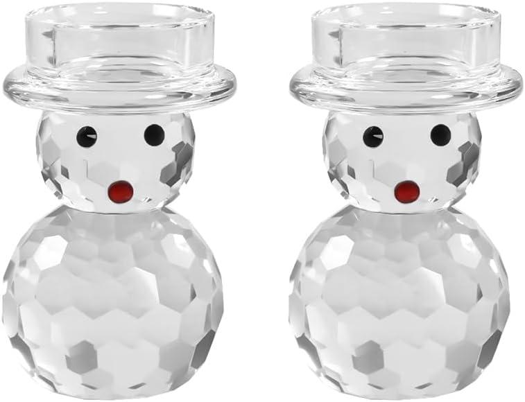 2 Pcs Crystal Christmas Candle Holder Snowman Christmas Candlestick with Cute Shape Home Table Decorations for Winter Xmas Farmhouse Kitchen Decor (2.74.3)