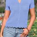 Dowerme Women Summer Cardigan Sweaters 2026 Fashion Short Sleeve V Neck Crochet Crop Tops Spring Beach Vacation Clothes (Blue, S)