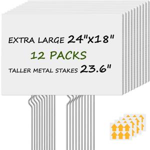 Large Blank Yard Signs with Metal Stakes 18x24 Inch, 12 Pcs Waterproof Corrugated Plastic Board Custom Yard Sign with Arrows Stickers for Open House Garage Sale Birthday Lawn Decorations