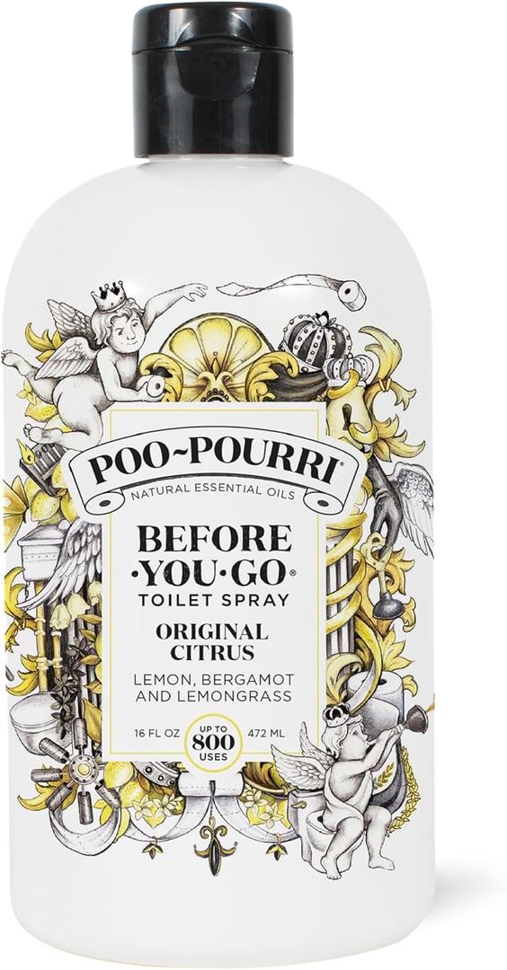 Poo-Pourri Before-You-Go Toilet Spray Refill, Original Citrus, 16 Fl Oz, Up to 800 Uses, Bathroom Odor Deodorizer with Essential Oils for Home or Work, Lemon, Bergamot and Lemongrass Scent