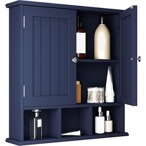 ChooChoo Bathroom Cabinet Wall Mounted 2-Door with 3 Open Shelves Wooden Medicine Cabinets with Adjustable ShelfSpace Saver Storage Cabinets Over The Toilet for Bathroom&Living Room,Blue (1 pack)