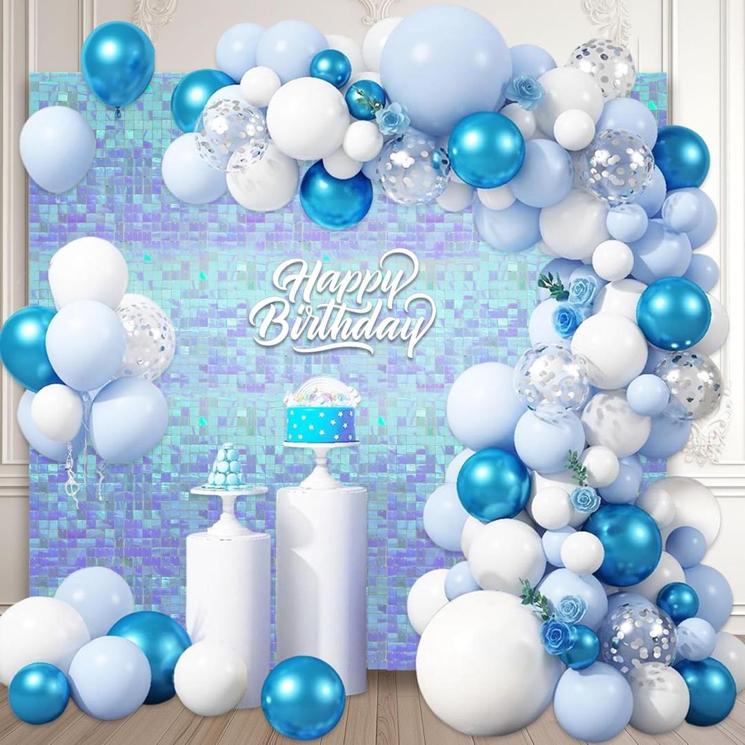 24PCS Colorful Ice Blue Shimmer Wall Backdrop, Square Sequin Photo Backdrops Panel, Glitter Wall Background for Birthdays, Weddings, Christmas, Engagements, Disco Bachelorette Party Decor (3FTx4FT)