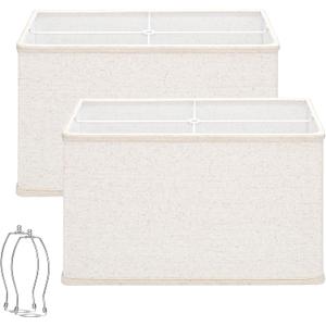 Rectangle Lamp Shades Set of 2, 16"L x 8"W x 10"H Large Beige Lampshades for Table Lamps Floor Lamps, Natural Linen Lamp Shade Replacement, Spider, Harp Holders Included, Easy Assembly Required