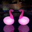 Floating Pool Lights Pack of 2, Solar Flamingo Pool Lights Waterproof, Glow in The Dark Solar Floating Pool Lights, Inflatable Floating Lights for Pool Wedding Party Decorations