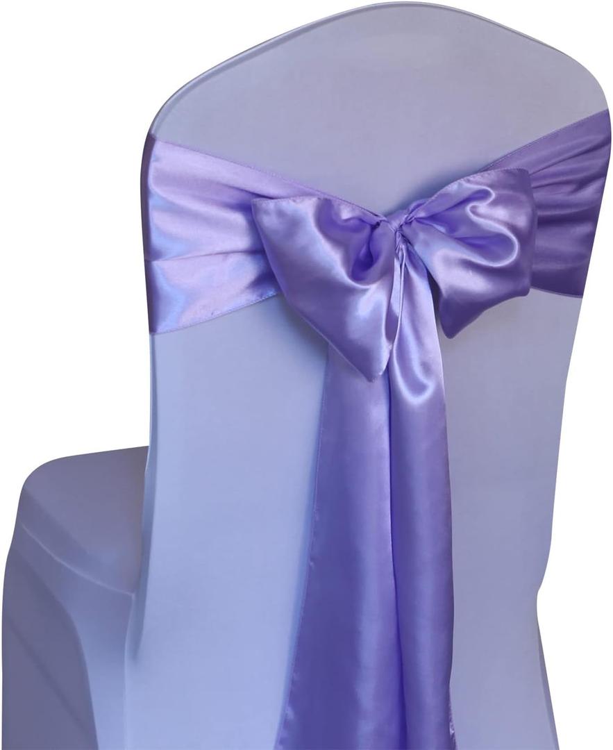 WELMATCH Lavender Satin Chair Sashes Ties 50 pcs Wedding Banquet Party Event Decoration Chair Bows (Lavender, 50, 6.5"x108")