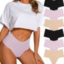 DEANGELMON Women Seamless Thongs No Show Thong Underwear Workout Panties High Waist Tanga Multiple Pack, XL