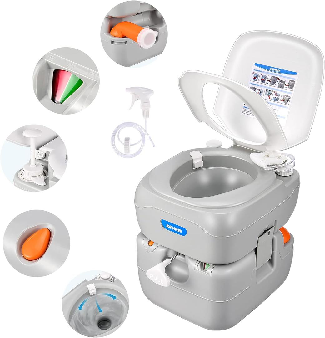Kohree 5.8 Gal Portable Toilet for Adults: Large Camping Toilet with Detachable Waste Tank, Leak-Proof Cassette with Level Indicator, Flushable Boat Porta Potty for Home Use, Camper, RV Travel