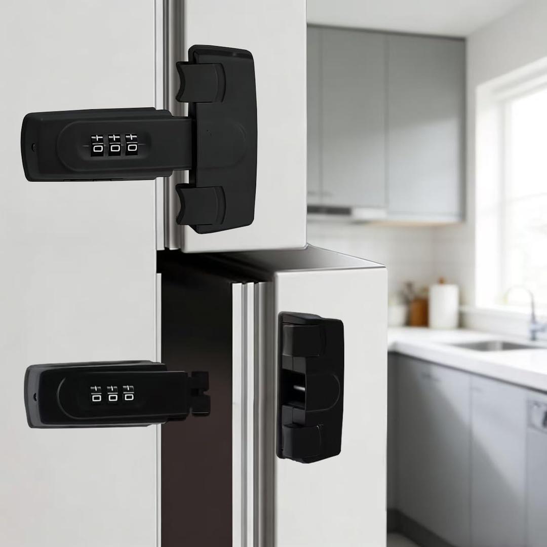 2 Pack Combination Refrigerator Lock Fridge Lock with Code for Baby Adhesive Freezer Latch Safety Coded Lock to Keep Door ClosedNo Tools Required and Easy Installation (Black2) (Black)