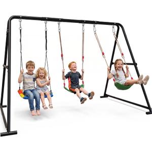 Swing Set for Backyard 3-in-1, 600lbs with 1 Platform and 2 Belt Swing