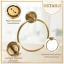 4 Pcs Antique Brass Gold Bathroom Accessories Set Wall-Mounted Adjustable Towel Rack & Round Towel Ring & Toilet Paper Holder & Robe Hook, Wall Mounted Brass Vintage Bath Hardware Set