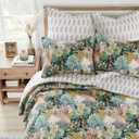 Levtex Home - Ashika Quilt Set - Full/Queen Quilt and Two Standard Shams - Tropical - Green, Blush, Ochre, Grey and Cream - Quilt (88x92in.) and Shams (20x26in.) - Reversible - Cotton
