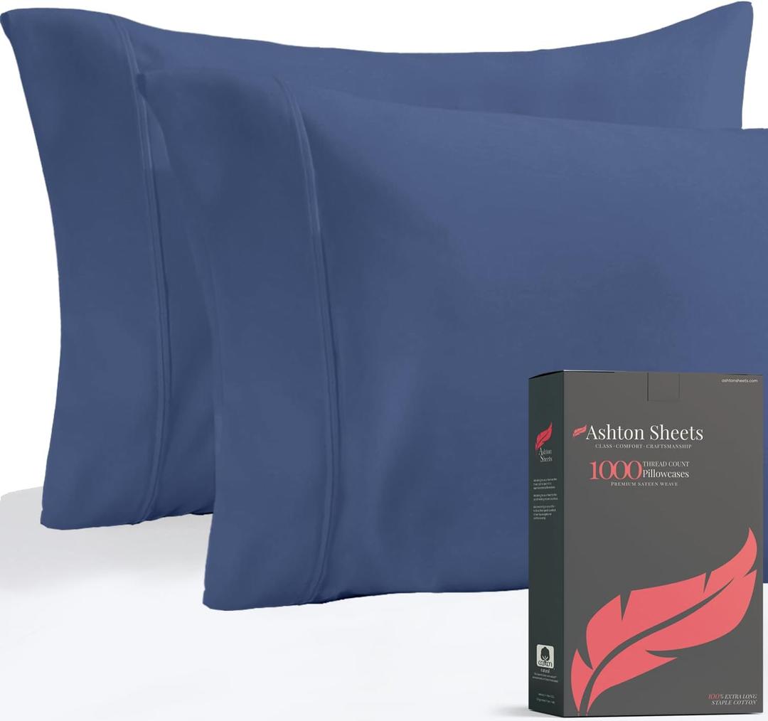 Ashton Sheets Luxury Egyptian Cotton Standard/Queen Pillow Cases Set of 2 - High Thread Count Standard/Queen Pillowcases, Sateen Weave Cooling Pillowcase for Standard/Queen Pillows - Deep Blue
