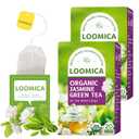 LOOMICA Organic Jasmine Green Tea Bags, Organic Green Tea with Jasmine Flowers, Refreshing & Aromatic, Floral Infusion for Relaxation, No Sugar Added, 20 Counts, (Pack of 2) (EXP 11/26/26)