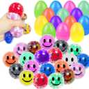 24 Pcs Easter Eggs with Colorful Stress Balls Squishy Balls Fidget Toys Squeeze Balls Bulk for Easter Basket Stuffers Party Favors Easter Egg Fillers (smil Ball)
