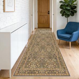 Washable 2' x 6' Runners for Hallways, Non Slip Long Floor Runner for Kitchen, Entryway Indoor, Stain Resistant Rubber Backing Floral Decor Rug (Goldenrod)