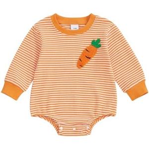 Pack Of 2 AHUGHAUE Baby Boy Girl Easter Outfit Sweatshirt Romper Striped Carrot/Bunny Long Sleeve Bubble Romper Waffle Knit Bodysuit 6-12 Months