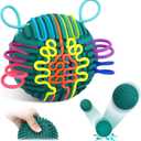 ddLUCK Sensory Activity Ball, Silicone Fidget Toys for Autism, ADHD, Stress & Anxiety Relief, 10 Colors Silent Calming Travel Play Fidgets Toy Balls for Kids 3+ & Adults with 20 Strings (Green)