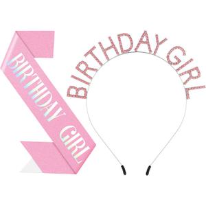 Birthday Headband with Sash for Women, Birthday Crwon Tiara for Decorations