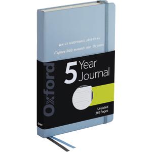 Oxford One Line a Day 5 Year Journal, Daily Keepsake Memory Book with Undated Entries, 366 Pages, 5.6 x 8.3, Pale Blue Hardcover, Ribbon Markers and Pocket for Photos and Mementos (1017048)