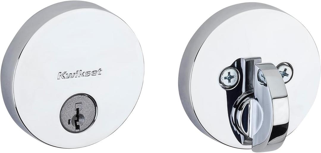 Kwikset Uptown Deadbolt Lock, Polished Chrome Round Exterior Keyed Front Entry Door, Pick Resistant SmartKey Rekey Security, Single Cylinder Dead Bolt (0.5" x 2.63" x 2.63", Polished Chrome)