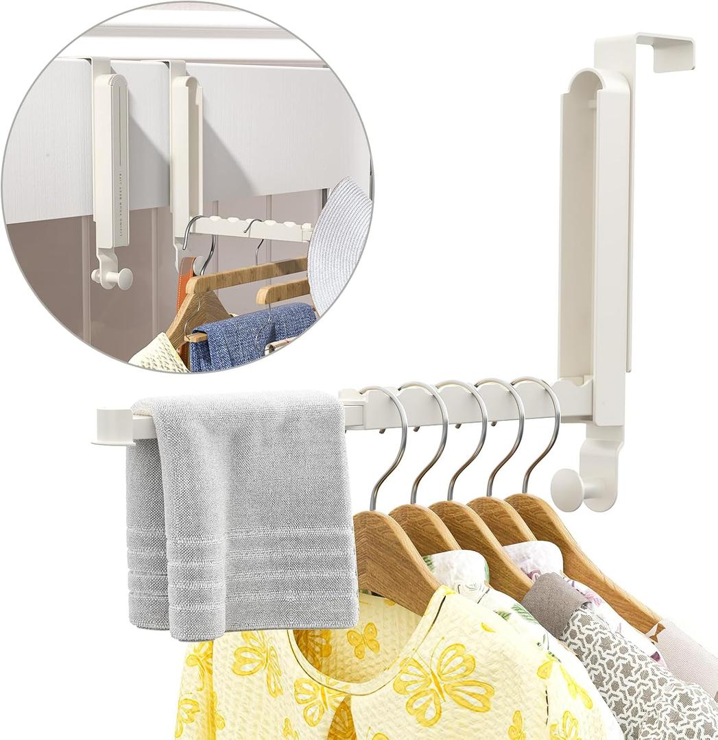 Over The Door Drying Rack, Foldable Over Door Hooks Hanger Laundry Hanging Coat Rack with 6 Groves, Space-Saving Over Door Organizer for Clothes, Coats, Hats, Bags, Towels (1 Pack, White)