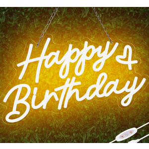 Happy Birthday Neon Sign for Party and Wall Decor,Warm White Led Neon Light Signs with USB and Dimmer Switch,Happy Birthday Sign for Backdrop