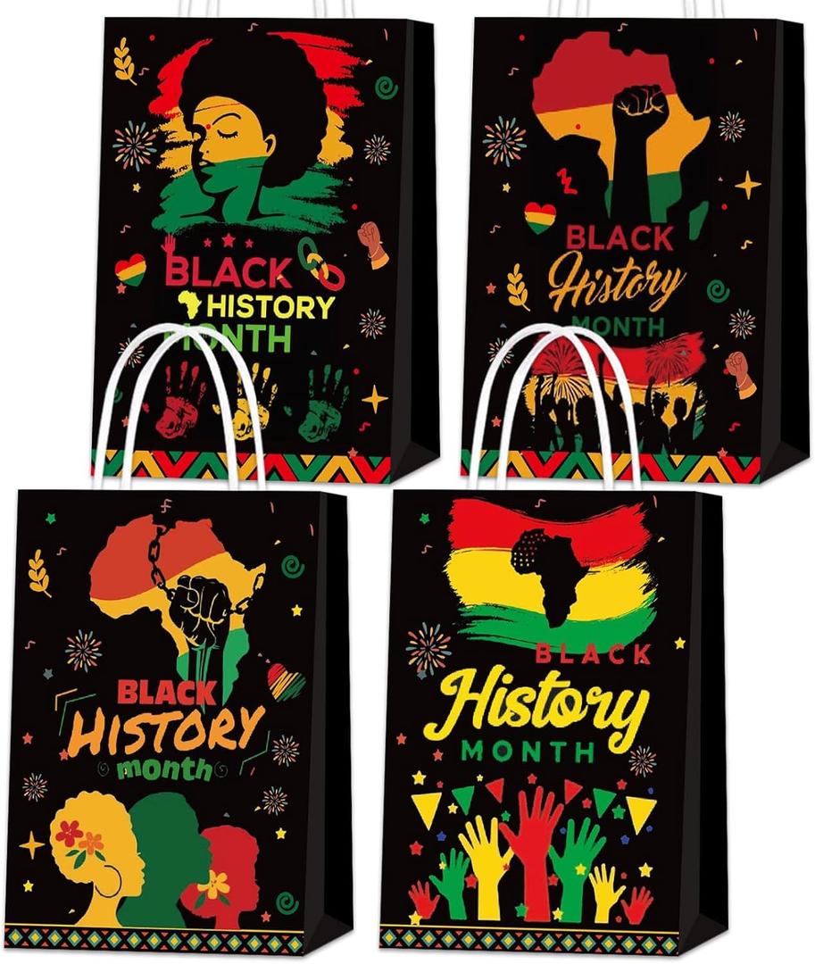 HABDJILTY 20Pcs Black History Month Gift Bags,Black Gift Bags Decorations for Black History Month Party Supplies Gifts