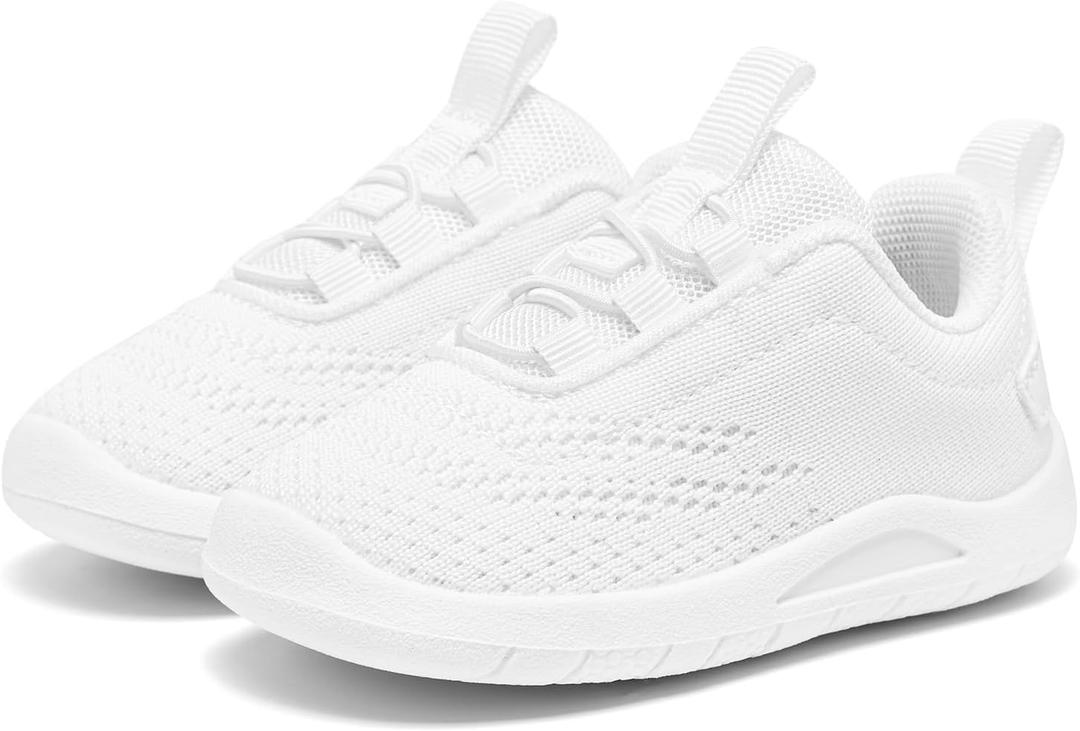 MORENDL Toddler Slip On Sneakers Baby Walking Shoes Non-Slip Breathable Unisex Pink Mesh Lace-Up Athletic Sneakers Infant Running Shoes (White127), 12-15 Months Infant
