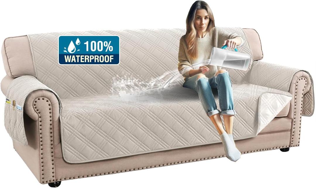 H.VERSAILTEX 100% Waterproof Couch Covers for Pets Modern Slip Covers for Sofas/Couches Thick Soft Couch Slipcover Washable (Sofa, French Oak/Beige) H.VERSAILTEX 100% Waterproof Couch Covers for Pets Modern Slip Covers for Sofas/Couches Thick Soft Couch Slipcover Washable (Sofa, French Oak/Beige)
