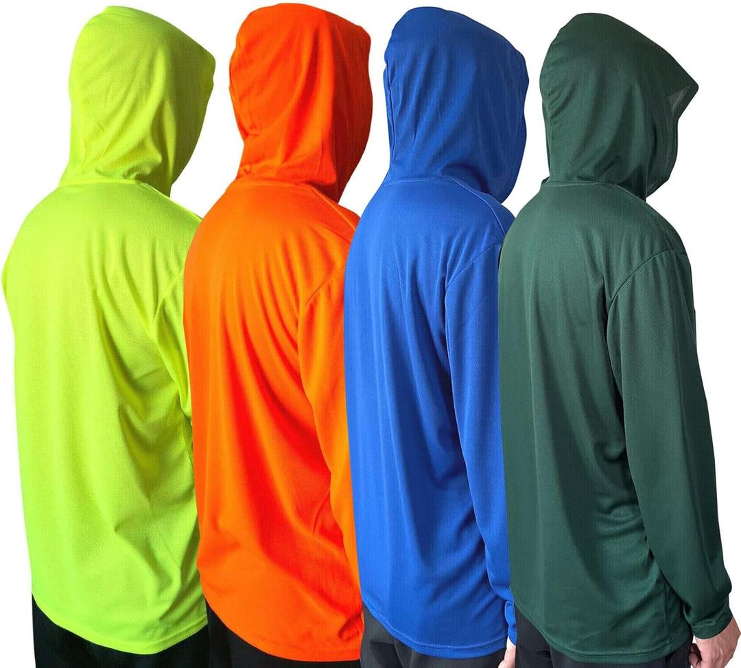 Men UPF 50+ Sun Protection Breathable T Shirt Long Sleeve Workout T-Shirts with Hood (Medium, 4pcs Mix (Yellow/Orange/Blue/Green))