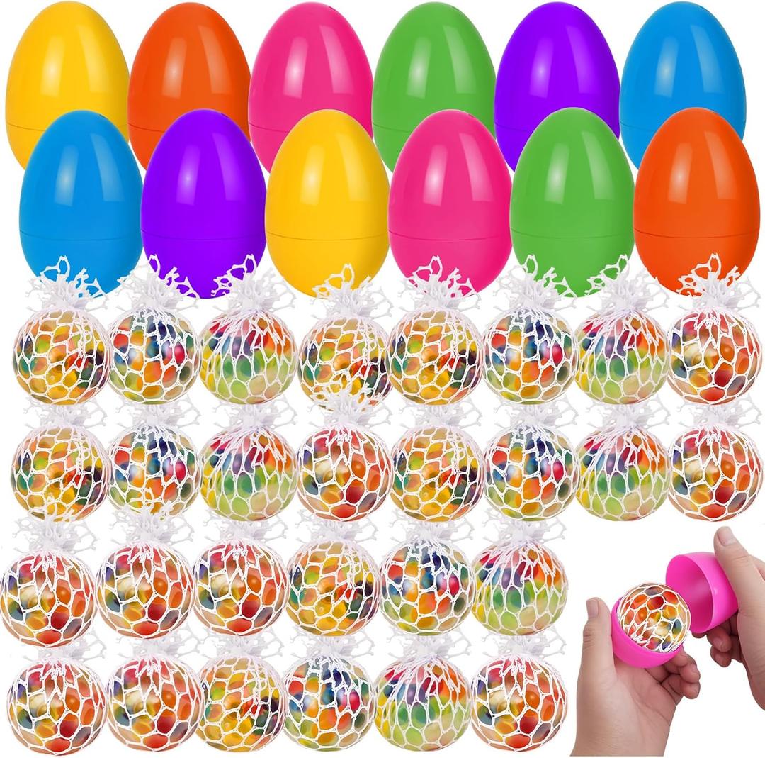 HIKISS 12 Pack Easter Eggs Fillers Fidget Stress Balls, Easter Basket Stuffers Squeeze Sensory Squishy Balls Fidget Toys for Kids, Easter Eggs Hunt Party Favors Classroom Prizes
