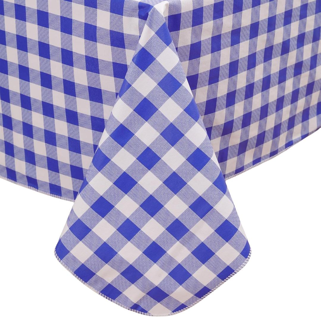 Heavy Duty Vinyl Tablecloth with Flannel Backing Waterproof Oil-Proof Plastic Table Cloth Stain-Resistant Wipeable Rectangle or Square Table Cover for Indoor and Outdoor (Blue Checkered, 60x84 Inch)