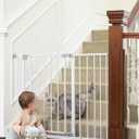 InnoTruth 28.9-42.1" Wide Baby Gate for Stairs & Doorways, 30" Tall Pressure Mounted Dog Gates for Stairs Expandable One-Hand Open, Easy Step Walk Through Dual Lock Metal Pet Gates for Dogs, White