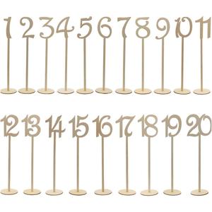 20pcs 1-20 Wooden Table Numbers with Holder Base for Wedding or Home Decoration (Wood Color)