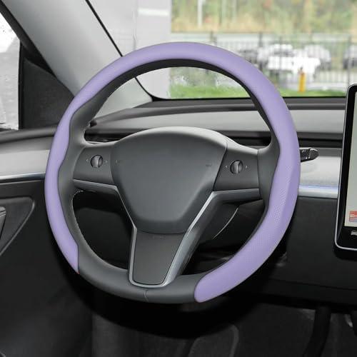 Frani Nappa Leather Steering Wheel Cover,Universal Fit 15 Inch-Premium Non-Slip Breathable Comfort Grip for Cars Trucks SUVs,Anti-Slip Durable Interior Upgrade Light Purple
