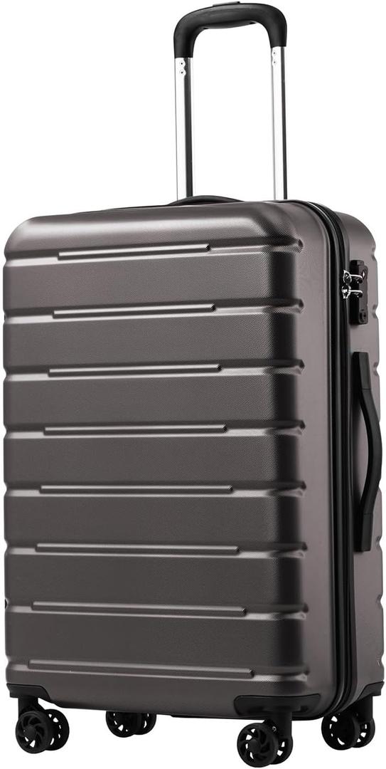Coolife Luggage Suitcase Carry-On Spinner TSA Lock USB Port Expandable (Only 28) Lightweight Hardside Luggage (Gray, L (28 In))