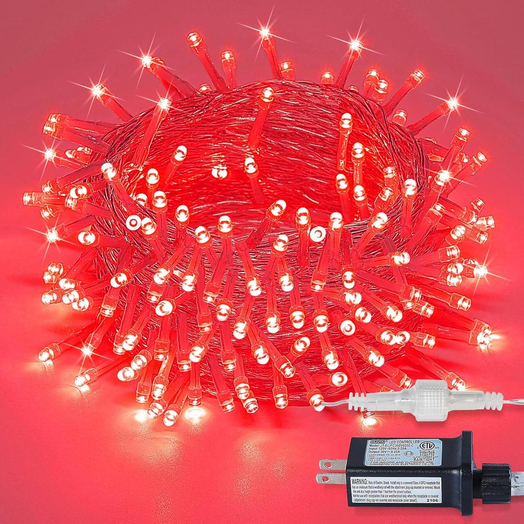 MYGOTO 33FT 100 LED Red Valentine Lights, Connectable Red Christmas String Light Waterproof, 8 Modes Clear Wire Twinkle Lights Outdoor Plug in for Valentine's Day, Wedding, Party, Christmas Decoration