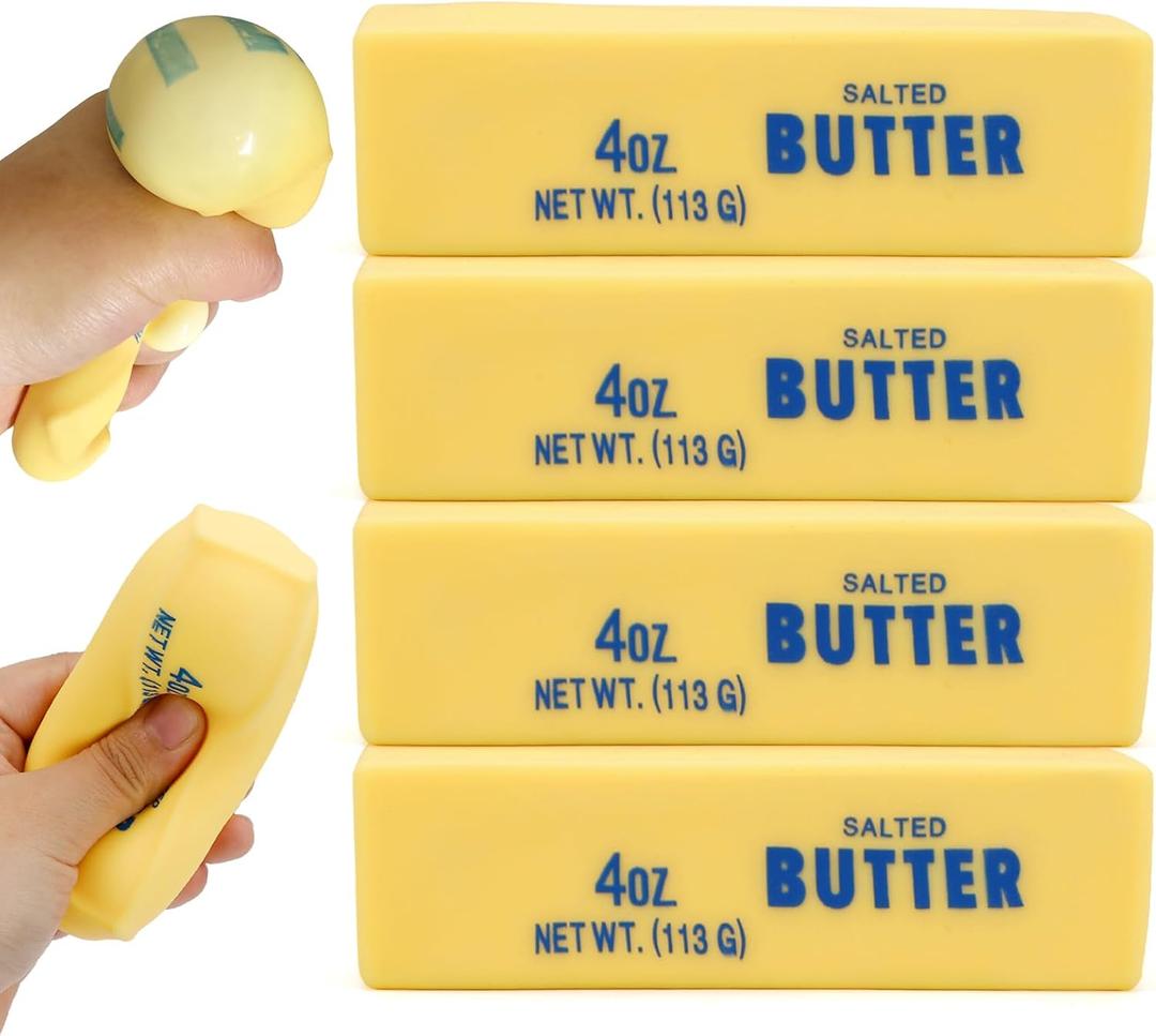 4 Pcs Butter Squishy, Slow Rising Squishies Fidget Toys | Adults Kids Sensory Squeeze Toys Stress Balls For Anxiety Butter Stick Stocking Stuffers Party Favors Gifts