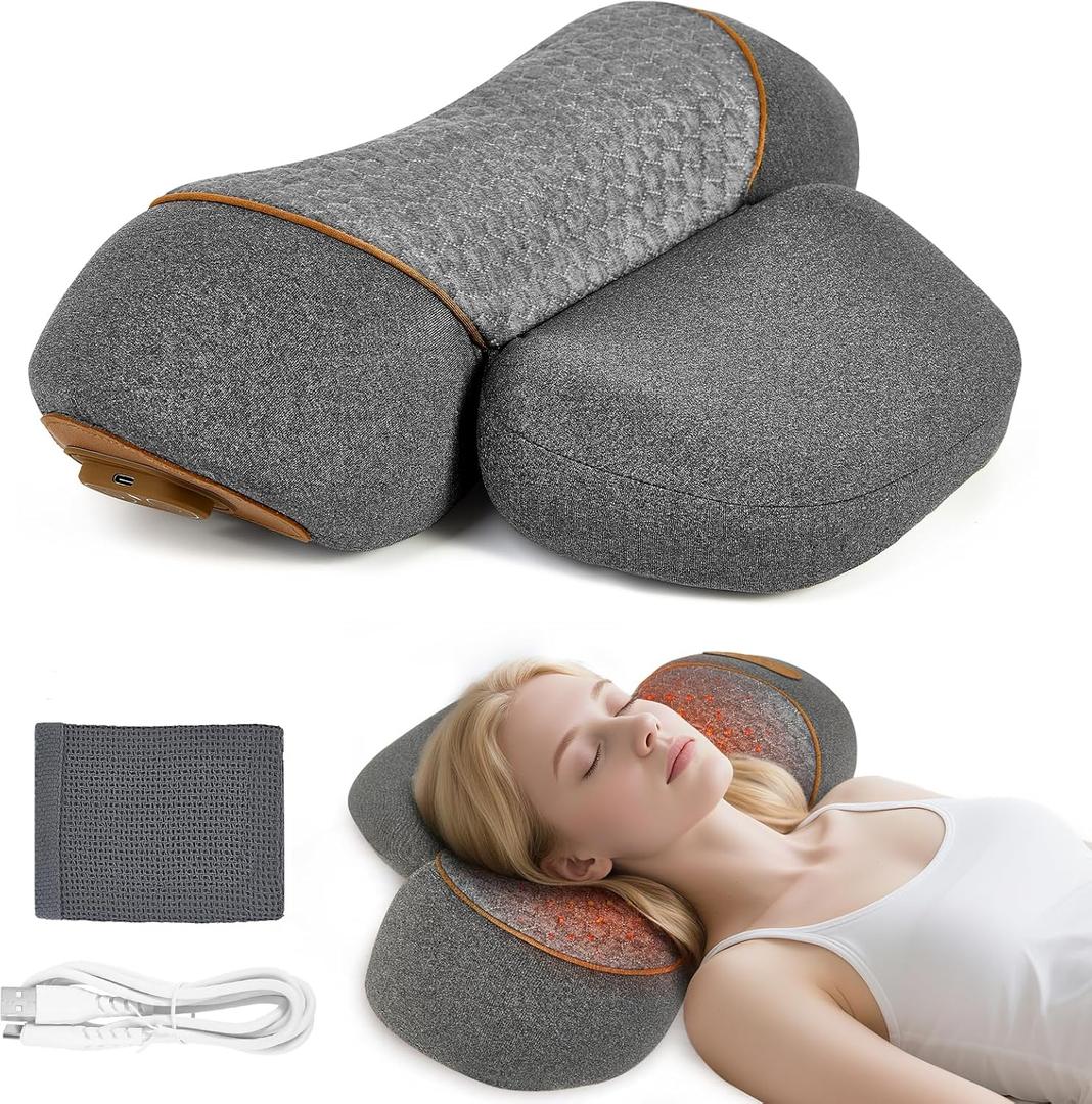 Neck Pillow - 3 in 1 Neck Pillow, Travel Neck Massage Pillow for Shoulder Pain Relief, Deep Tissue Pain with Heat and Traction, Neck Hump Corrector for Women (Gray)