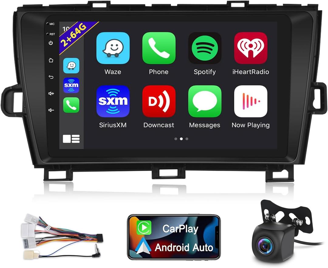 Android Car Stereo for Toyota Prius 2010-2015 Built-in Wireless Apple CarPlay and Android Auto, 9 Inch Touchscreen Radio in-Dash GPS Navigation with Mirror Link WiFi AHD Rearview Camera 2+64G