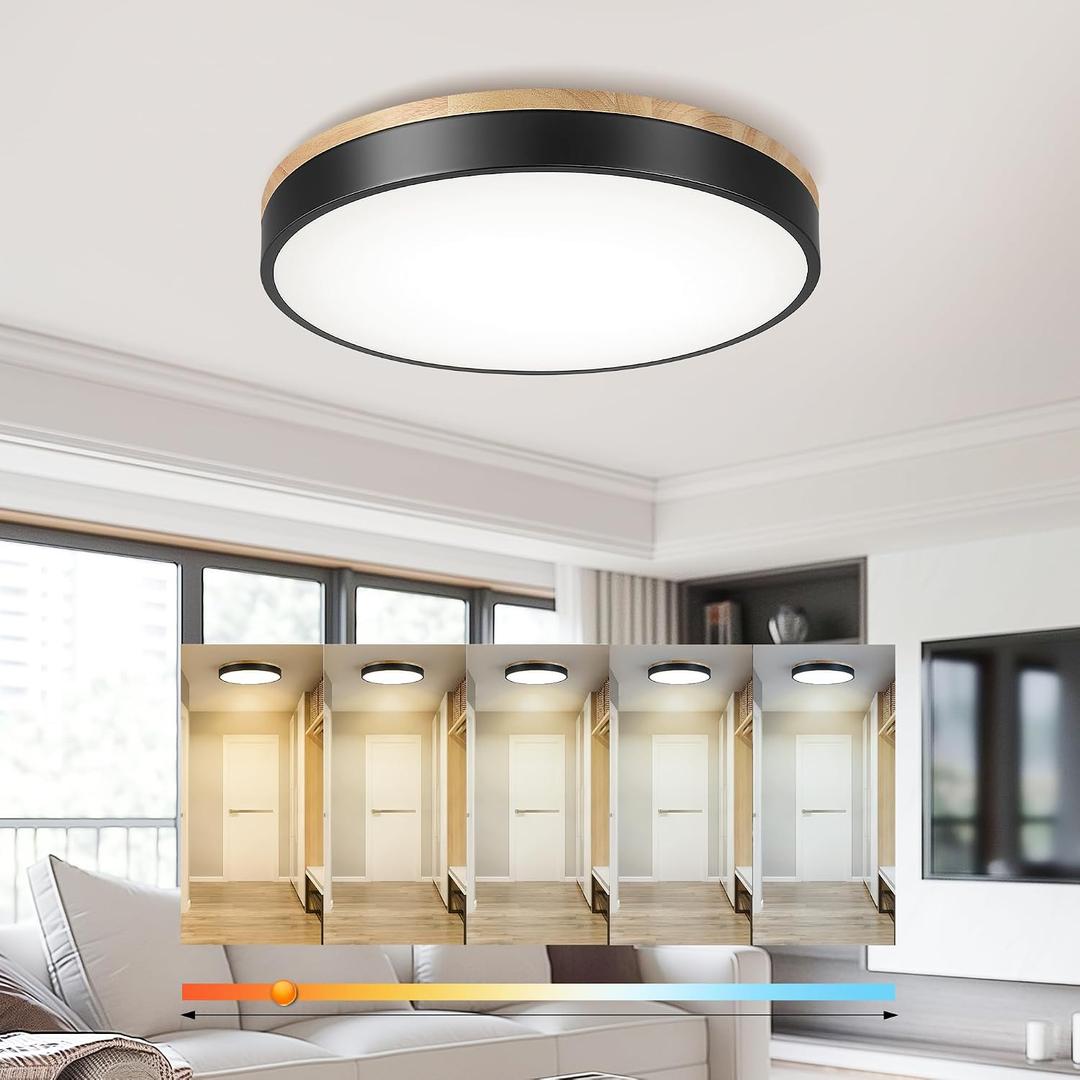 Ken & Ricky Flush Mount Ceiling Light, Dimmable Led Close to Ceiling Light Fixtures for Kitchen Bathroom Bedroom Hallway 5cct (Light Wood, 16 Inch)