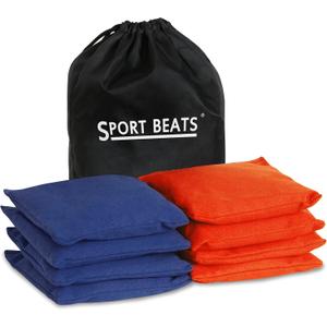 Cornhole Bags Set of 8 Regulation Weight & Size Includes Carry Case (Orange & Navy Blue)