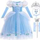 iTVTi Girls Princess Dress Kids Halloween Carnival Party Cosplay Costume Toddler Puffy Sleeve Blue Fancy Outfit, 4-5T (Tag 120)